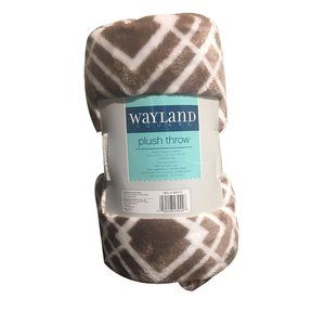 Wayland Square Plush Throw Blanket Brown and White Squares 50" X 60"